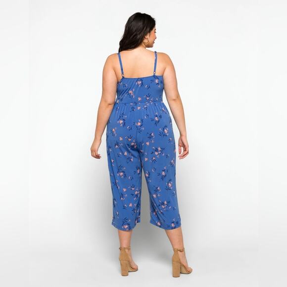 Kaileigh Rica Sleeveless Floral Midi Length Jumpsuit Boho Garden Girl Blue 2X - Picture 2 of 15